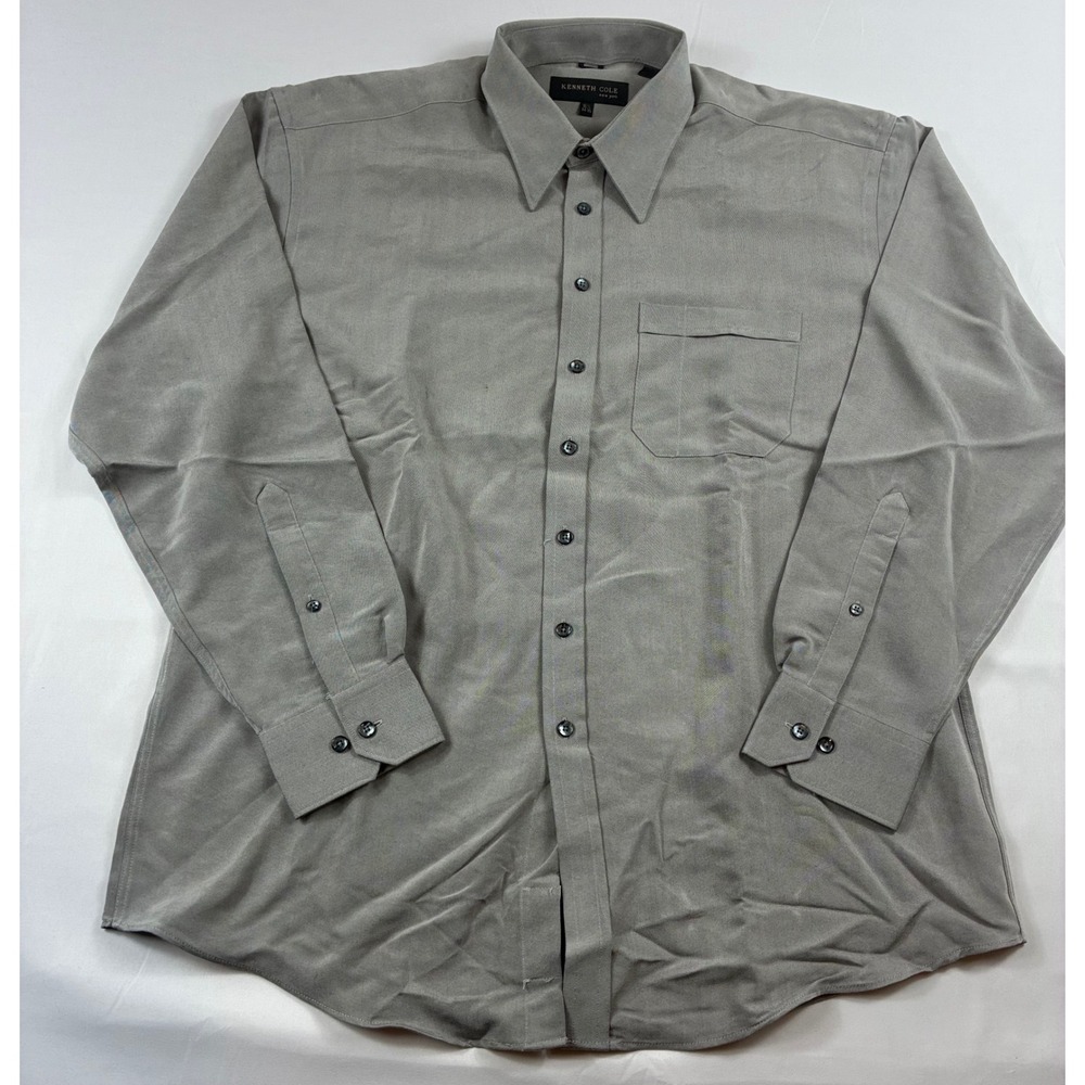 Kenneth Cole Dress Shirt Mens 16.5 34-35 Gray Long Sleeve Button Up Pocket Shirt
